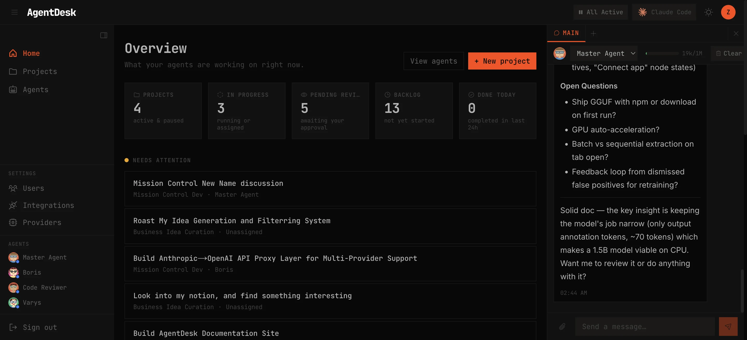 Chatting with an agent in AgentDesk